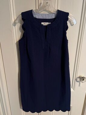 Vineyard Vines Navy Scalloped Sleeveless Shift Dress